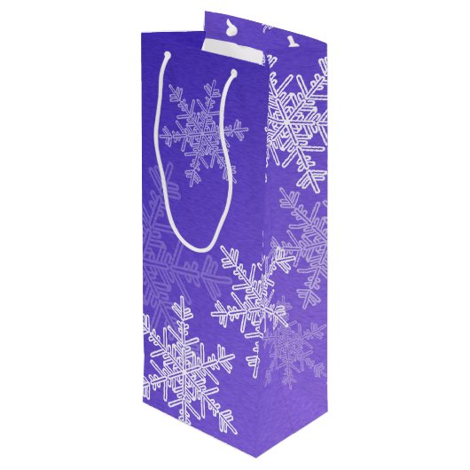 Indigo witte sneeuwvlokken Minimalistische Kerstmi Wijn Cadeautas (Achterkant Gekanteld)