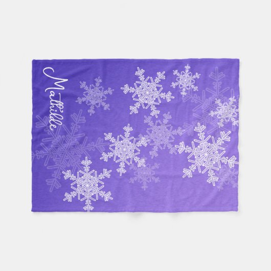 Indigo Witte Sneeuwvlokken Minimalistische Kerstna Fleece Deken (Voorkant (Horizontaal))