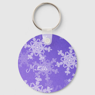 Indigo Witte Sneeuwvlokken Minimalistische Kerstna Sleutelhanger