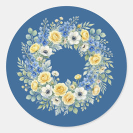 Indigo & Yellow Bloom Bloemensticker Ronde Sticker