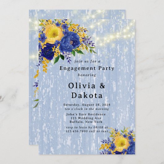 Indigo Yellow Peony Wood Lights Engagement Kaart (Voorkant / Achterkant)