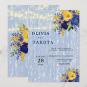 Indigo Yellow Peony Wood Weddenschap Kaart (Voorkant / Achterkant)