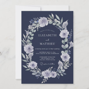 Indigo Zilver Eucalyptus Bruiloft Kaart