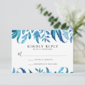 Indigobladeren | Bruiloft RSVP Kaartje (Staand voorkant)