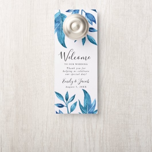 Indigobladeren | Bruiloft Welkom & niet storen Deurhanger (Op knop)