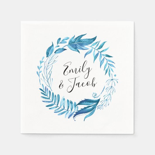 Indigobladeren | Gepersonaliseerde bruiloft Servet (Voorkant)