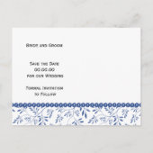Indigoblauw bladeren patroon bruiloft Opslaan Datu Aankondigingskaart (Achterkant)