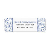 Indigoblauw bladeren patroon en lijst bruiloft etiket (Voorkant)