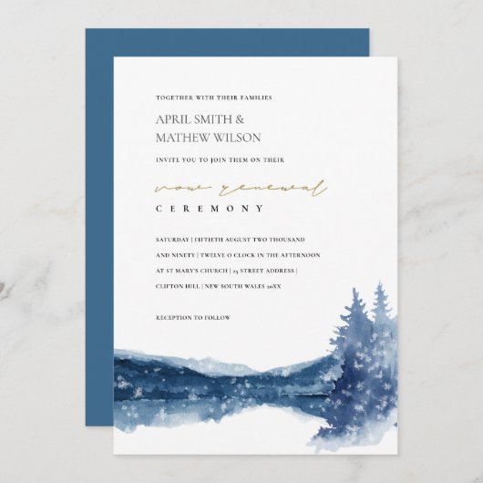 INDIGOBLUE MOUNTAIN LAKE SNEEUW VOW RENEWAL INVITE BEDANKKAART (Voorkant / Achterkant)