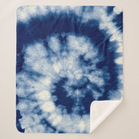 Indigoronde. Bohemiene Tie Dye. Blue Roll Psychede Sherpa Deken (Voorkant)