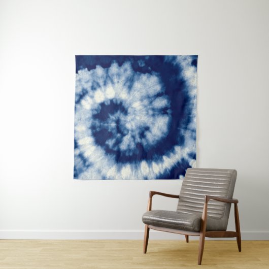 Indigoronde. Bohemiene Tie Dye. Blue Roll Psychede Wandkleed (In Situ (horizontaal))