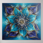 IndigoTealFloralMandala Poster (Voorkant)