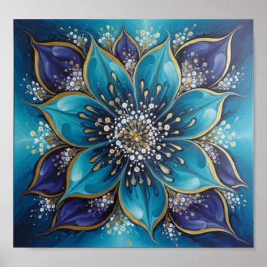 IndigoTealFloralMandala Poster (Voorkant)