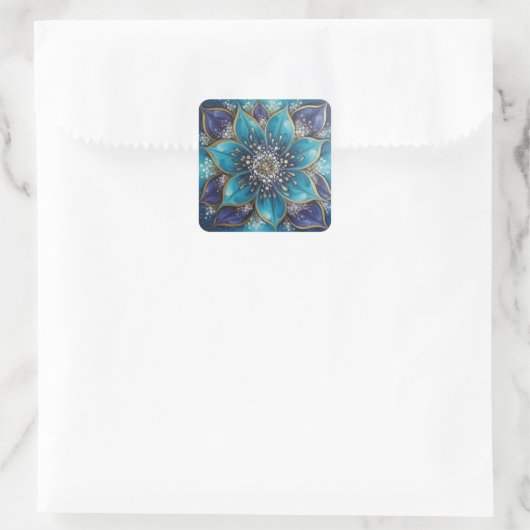 IndigoTealFloralMandala  Vierkante Sticker (Tas)