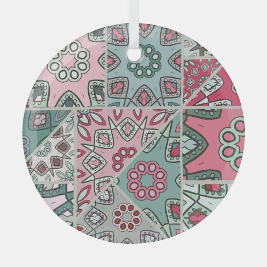 Indisch Arabisch Patchwork Quilt Glas Ornament (Voorkant)