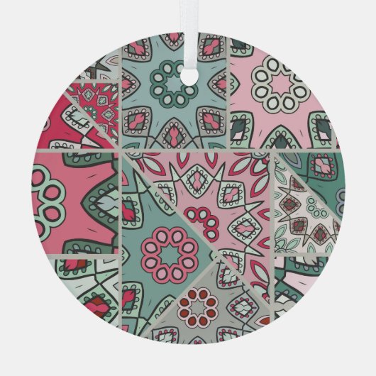 Indisch Arabisch Patchwork Quilt Glas Ornament (Achterkant)