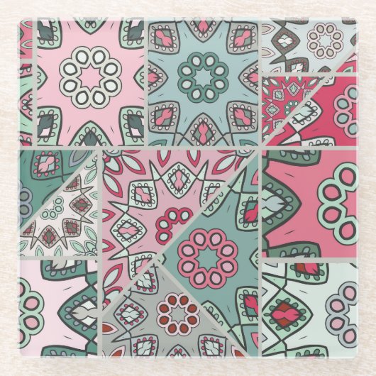 Indisch Arabisch Patchwork Quilt Glazen Onderzetter (Voorkant)