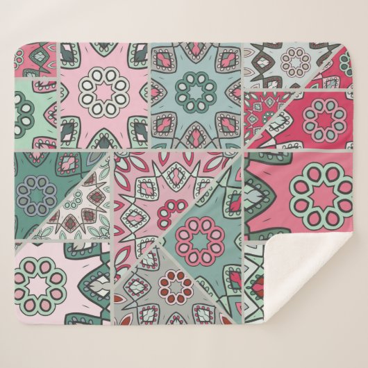 Indisch Arabisch Patchwork Quilt  Sherpa Deken (Voorkant (horizontaal))