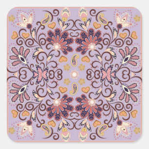 Indisch bloementafelkleed: heerlijk pastelpatroon vierkante sticker