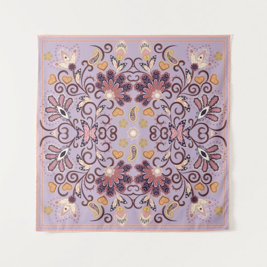 Indisch bloementafelkleed: heerlijk pastelpatroon wandkleed (Voorkant)