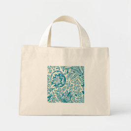 Indisch botanisch patroon in turkoois en taupe mini tote bag