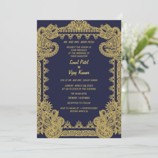 Indisch Hindoe bruiloft paar Afbeelding ingewikkel Kaart (Staand voorkant)