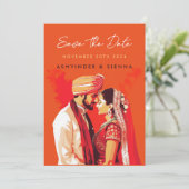 Indisch koppel huwelijksdatum opslaan save the date (Staand voorkant)