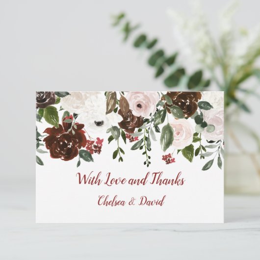 Indisch rood ivoor bos groen bloemenbruiloft bedankkaart (Staand voorkant)