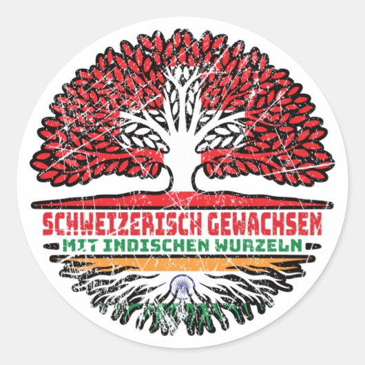 Indisch Schweizer Schweiz Baum Wurzel Ronde Sticker (Voorkant)