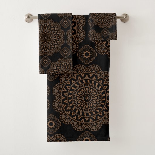 Indische Abstracte geometrische zwart-wit en bruin Bad Handdoek (Insitu)