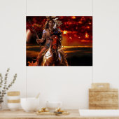 Indische arrior die door het vuur rijdt poster (Keuken)