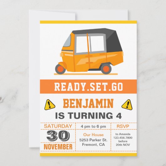 Indische Auto Rickshaw Tuk Birthday Party Kaart (Voorkant)