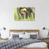 Indische / Aziatische Olifant en jong,Corbett Canvas Afdruk (Insitu (Slaapkamer))