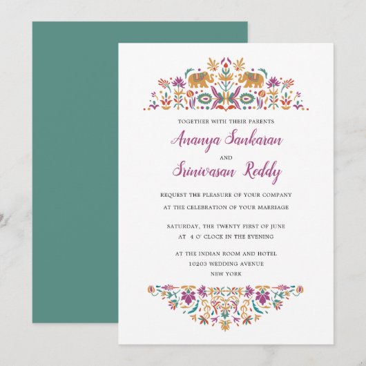 Indische bloeiende olifant Jade groene bruiloft Kaart (Voorkant / Achterkant)