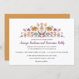 Indische bloeiende olifant Mustard Yellow bruiloft Kaart