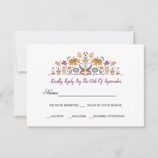 Indische bloem Elephant Jade green RSVP bruiloft V Kaart (Voorkant)