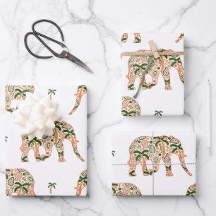 Indische bloem paisley sierlijke olifanten inpakpapier vel