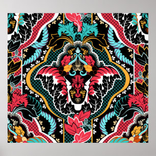 Indische Bloemen: naadloos behang. Poster