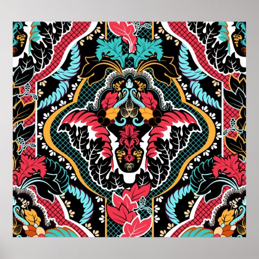 Indische Bloemen: naadloos behang. Poster (Voorkant)