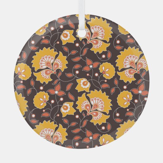 Indische bloemige gekleurde  naadloos glas ornament (Voorkant)