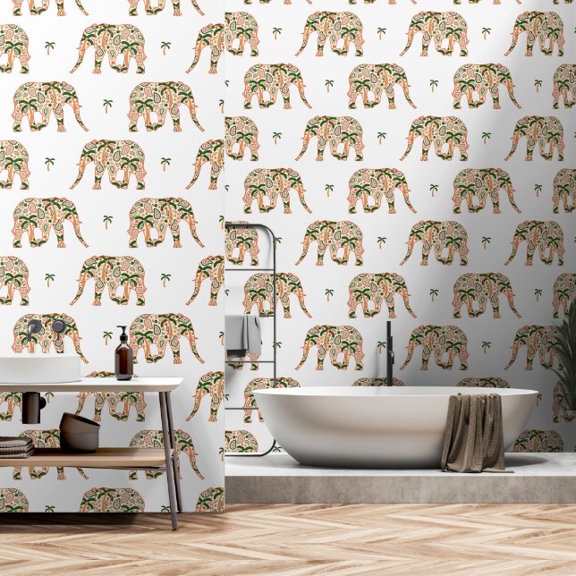 Indische bloemrijke paisley sierlijke olifanten behang (Badkamer)