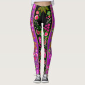 Indische Boho Floral Black en Paars Leggings (Voorkant)