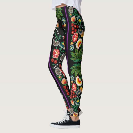  Indische Boho Floral Black Leggings (Links)