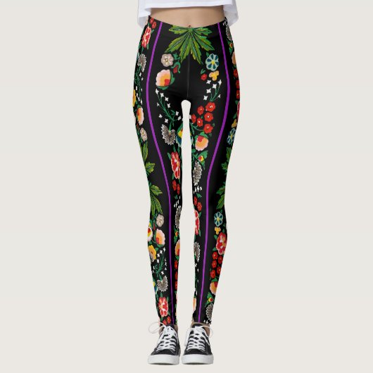  Indische Boho Floral Black Leggings (Voorkant)