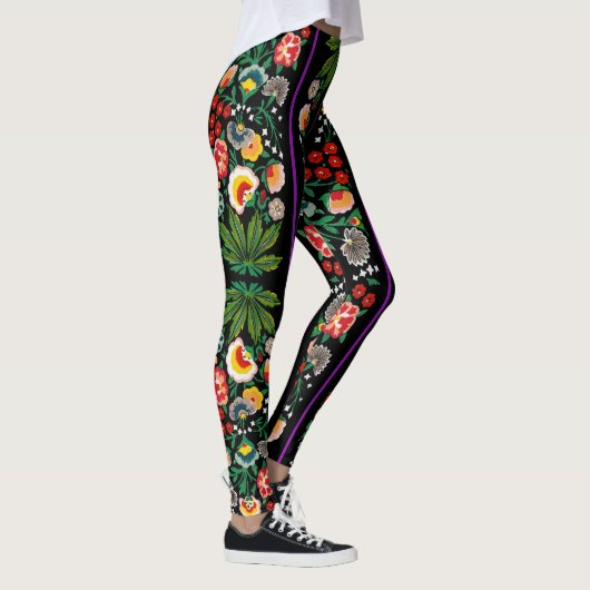  Indische Boho Floral Black Leggings (Rechts)