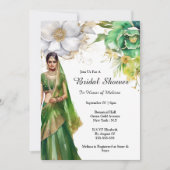 Indische bruid groen goud bloemen botanische bruid kaart (Voorkant)