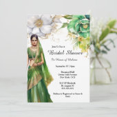 Indische bruid groen goud bloemen botanische bruid kaart (Staand voorkant)