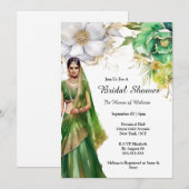 Indische bruid groen goud bloemen botanische bruid kaart (Voorkant / Achterkant)