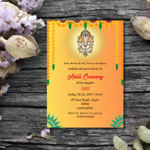 Indische bruid Haldi-ceremonie Hindoe-koppel Ganes Kaart