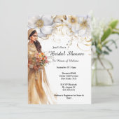 Indische bruid witte gouden bloemen botanische bru kaart (Staand voorkant)